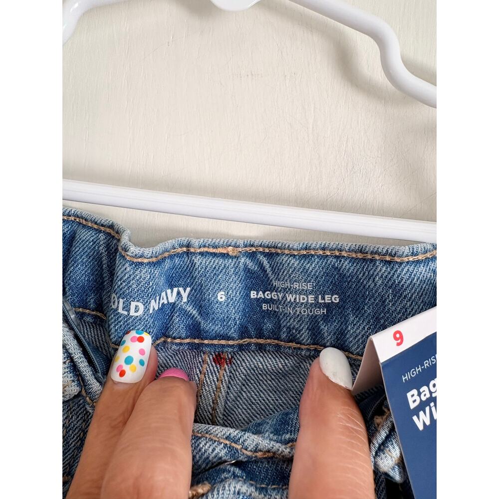 NWT Old Navy Baggy Wide Leg Jeans High Rise Adjustable Waist Girls Size 6 Y2k - Picture 6 of 9